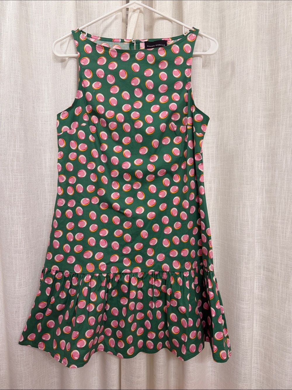 Donna Morgan Green Sleeveless Polka Dot Drop-Waist Dress